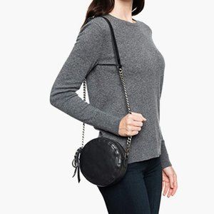 NWOT: Frye Handbag Riley Leather Circle Crossbody Bag - Black + Silver